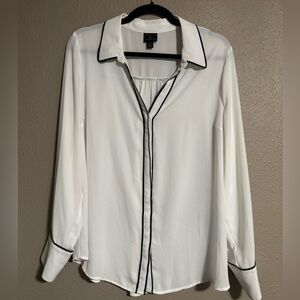 Worthington White Blouse with Black Piping